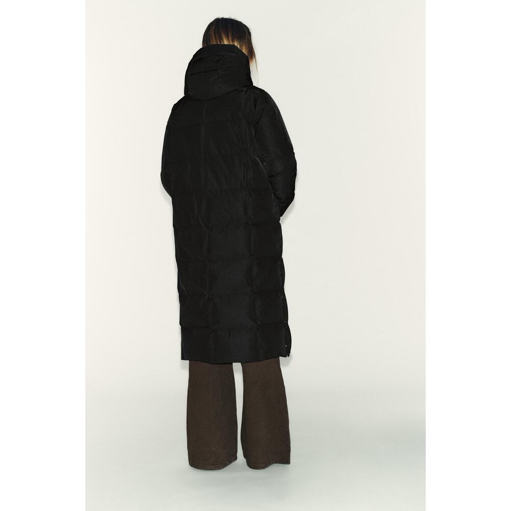 Zara kids black hooded puffer long jacket 13-14